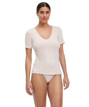Beige Falke T-Shirt V-neck Daily Climate Control Women Shirts | 438-WTENKA