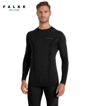 Black Falke Long sleeve shirt Wool-Tech Men Long Sleeve T-Shirts | 947-AETFON