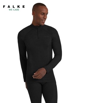Black Falke Long sleeve shirt Wool-Tech Men Long Sleeve T-Shirts | 798-UGFCRQ