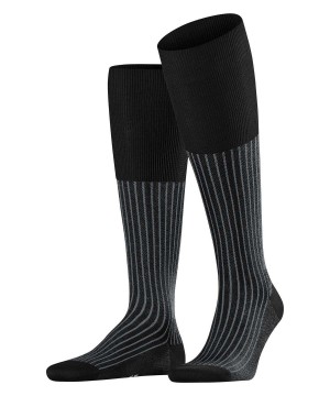 Black Falke Oxford Stripe Knee-high Socks Men Socks | 863-DWOHTQ