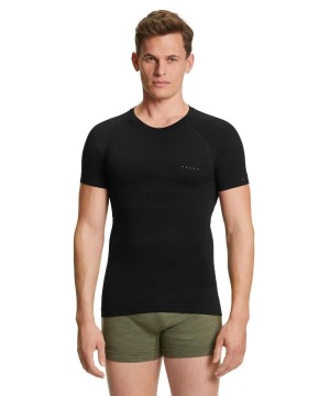 Black Falke T-Shirt Wool-Tech Light Men Short Sleeve Shirts | 279-WSONYD