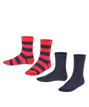 Blue Falke Happy Stripe 2-Pack Socks Kids' Socks | 654-EIGMJL