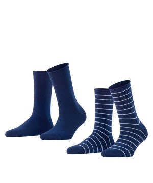 Blue Falke Happy Stripe 2-Pack Socks Women Socks | 906-BKSCYR