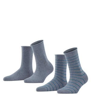 Grey Falke Happy Stripe 2-Pack Socks Women Socks | 209-PUBTHR